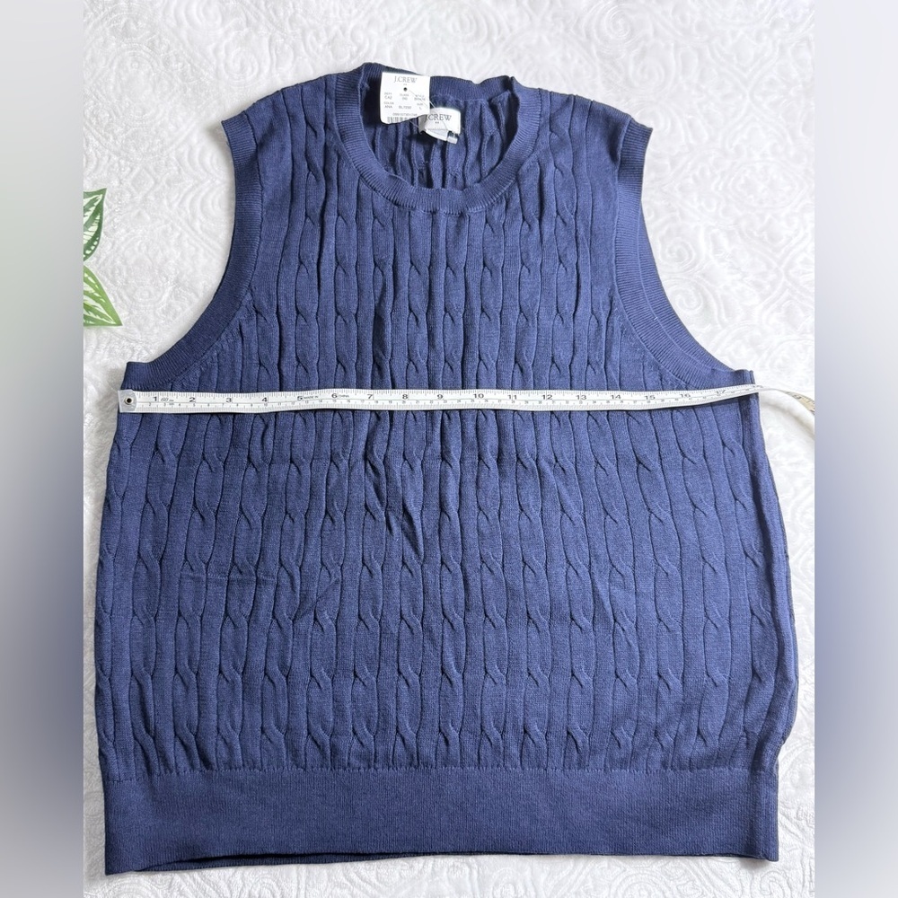 J.Crew Blue Cable Knit Sweater Vest Size L 100% Cotton Classic Preppy - Picture 5 of 7